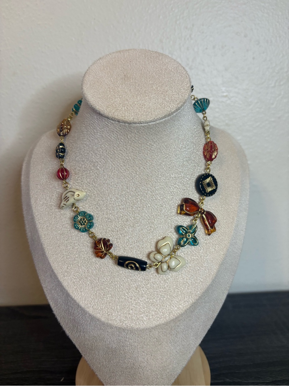 Handmade Vintage Style Gold/Multicolor Beaded Necklace